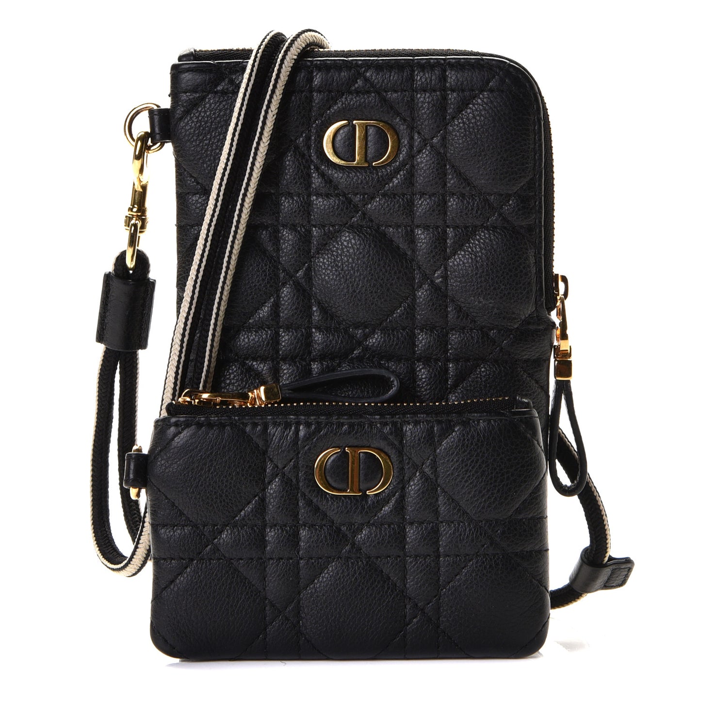 Supple Calfskin Cannage Caro Multifunctional Pouch Black