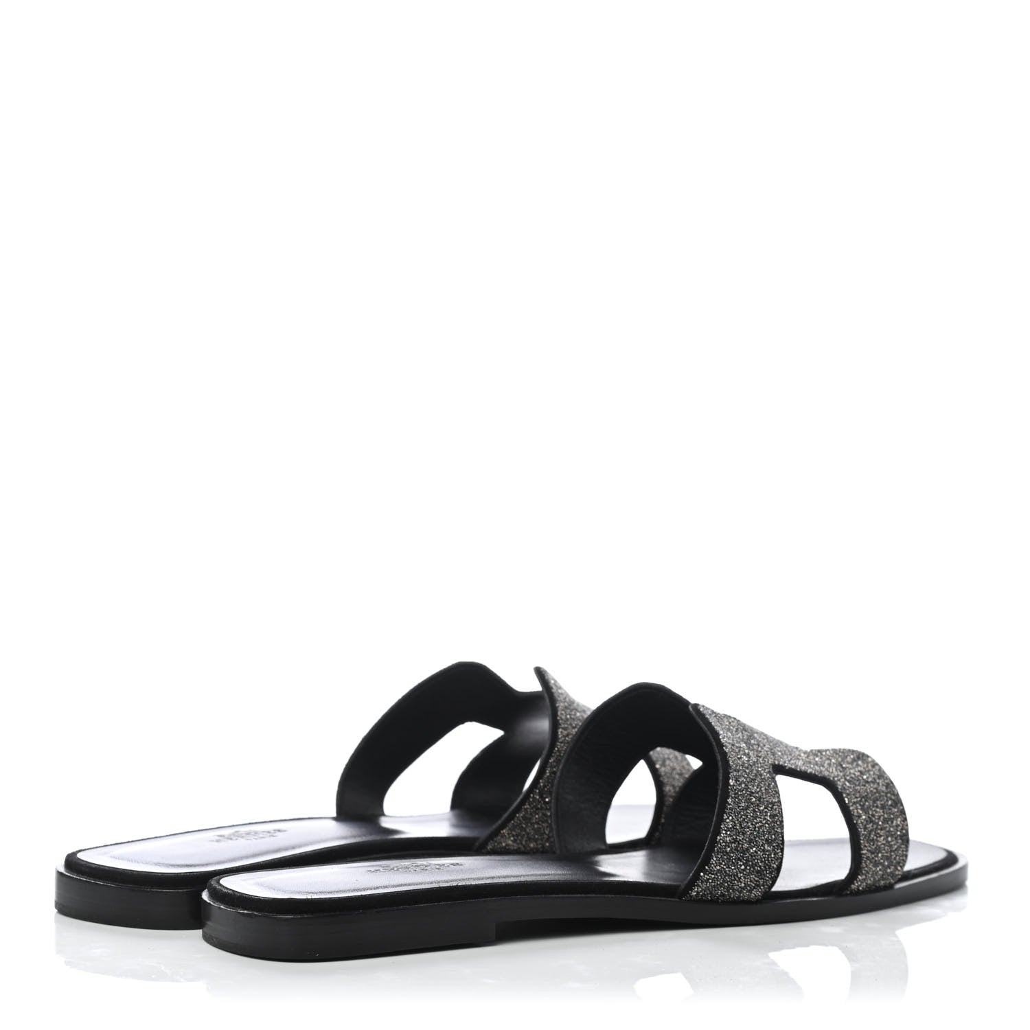 Hermes Suede Goatskin Crystal Powder Oran Sandals 40 Black 3 of 4