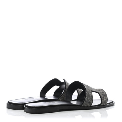 Hermes Suede Goatskin Crystal Powder Oran Sandals 40 Black 3 of 4