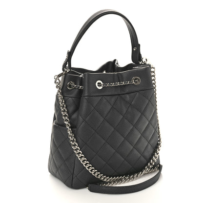 Chanel Caviar Flat Quilted CC Chain Bucket Drawstring Bag Black 3 of 9