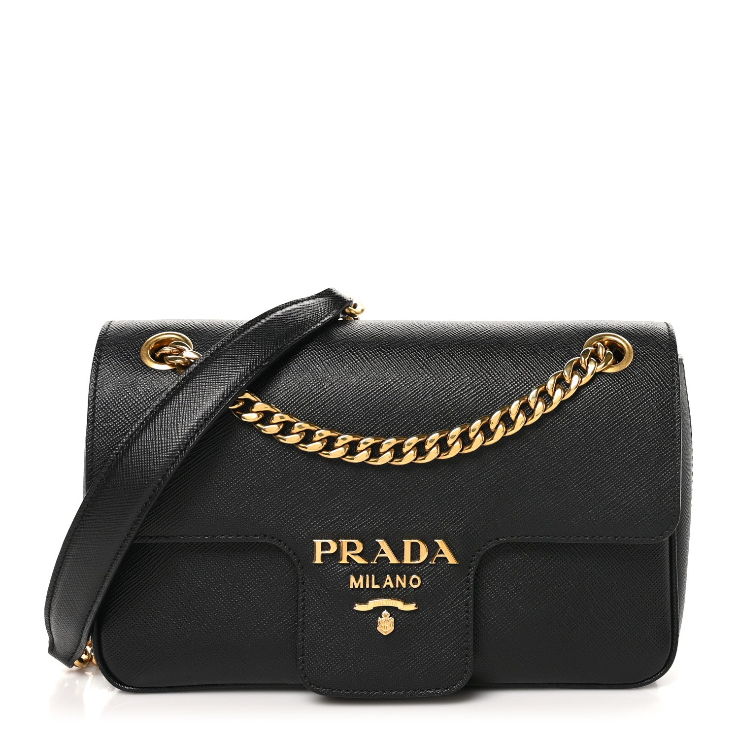 Prada Saffiano Flap Shoulder Bag Black 1 of 10