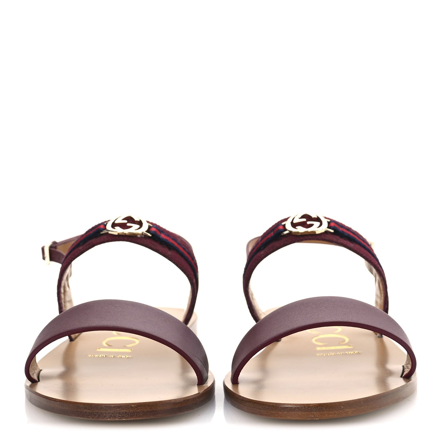 Canvas Calfskin Web GG Monogram Womens Sandals 39 Rosso Ancora
