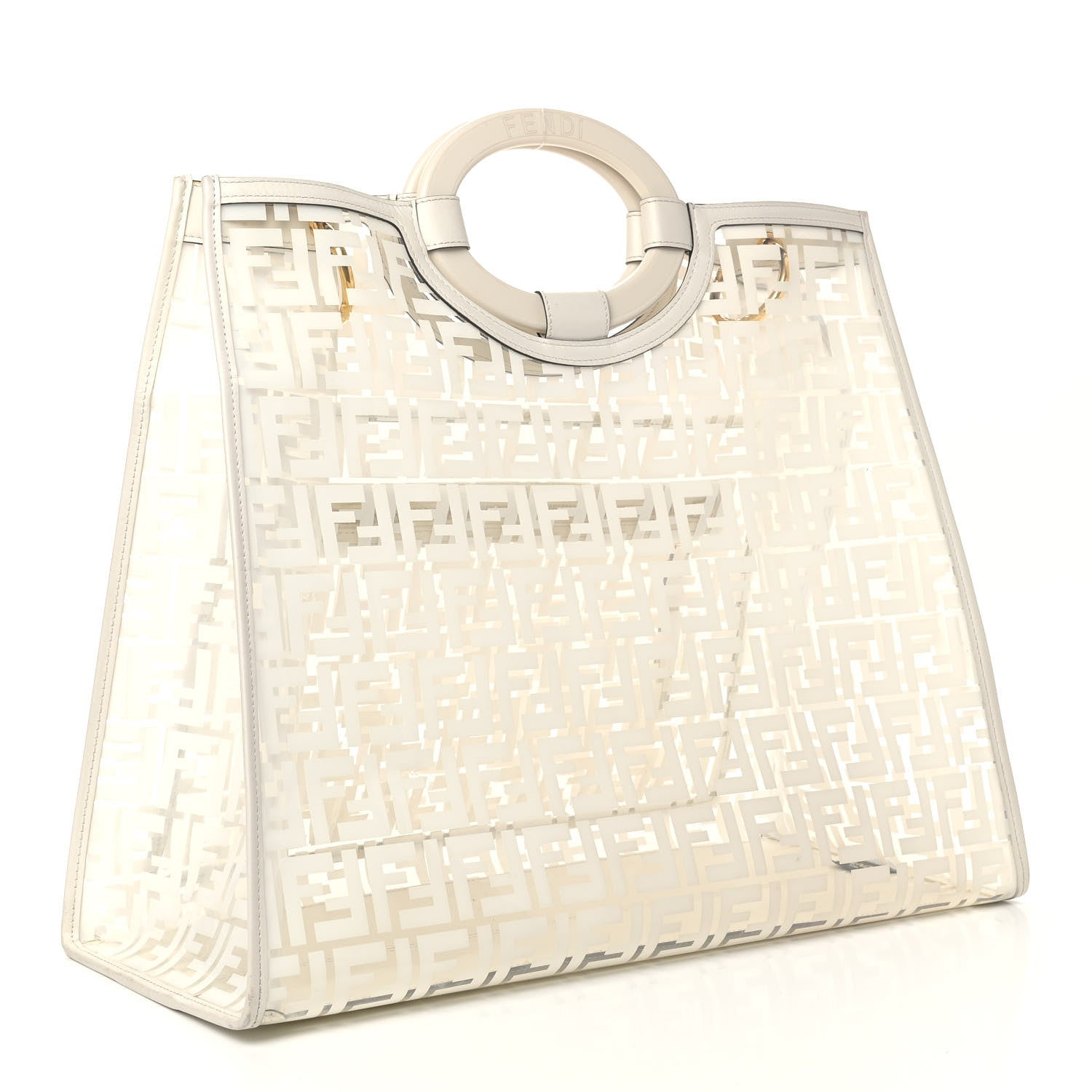 Fendi TPU FF Vitello Century Plexiglass Large Runaway Shopper Tote White 2 of 10