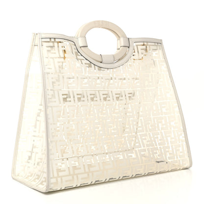 Fendi TPU FF Vitello Century Plexiglass Large Runaway Shopper Tote White 2 of 10