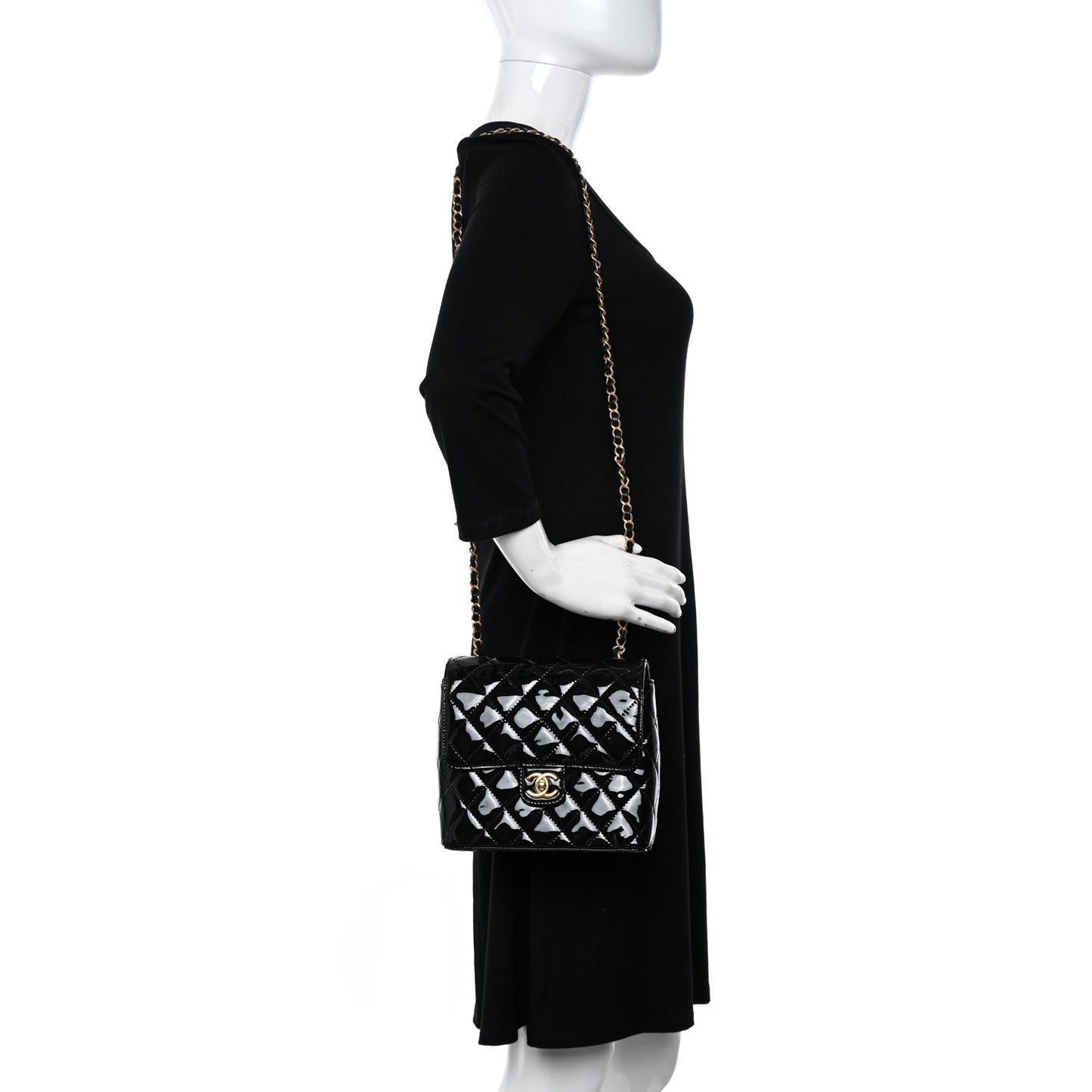 Patent Quilted Small Flap Black