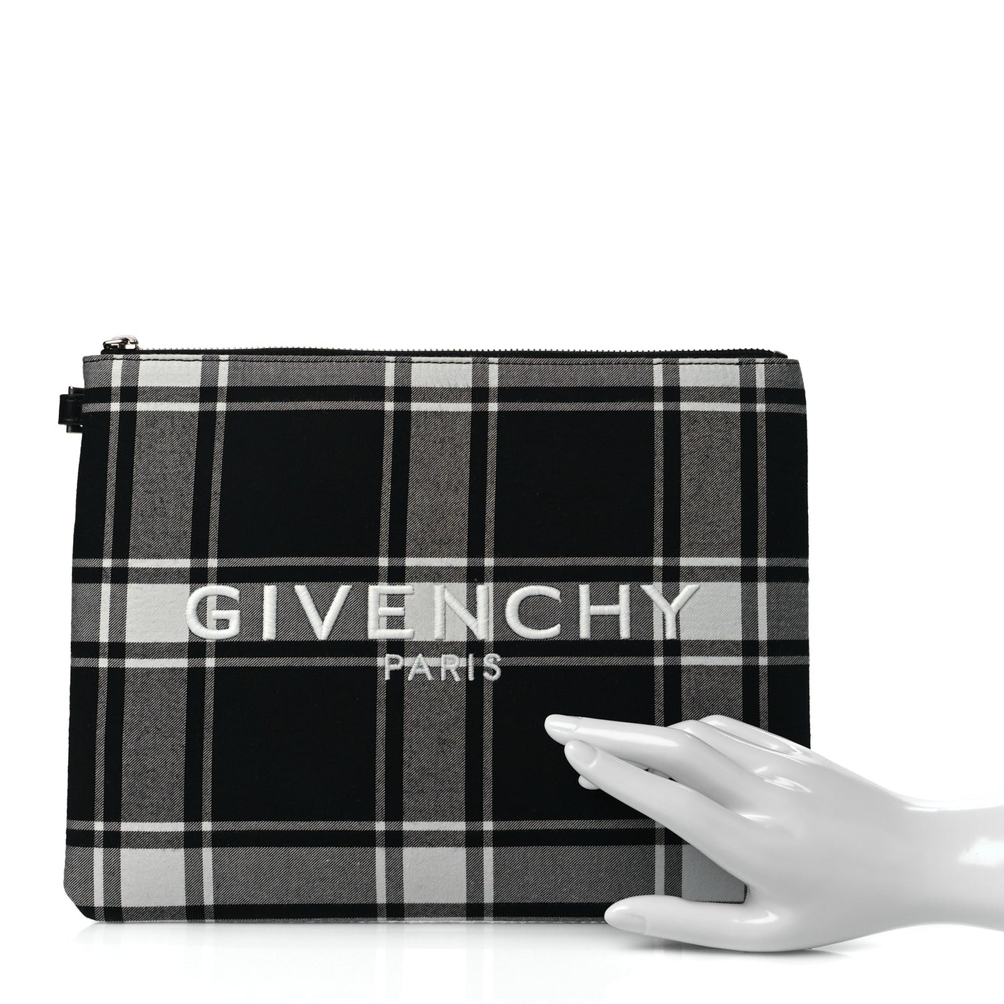 Canvas Logo Plaid Pouch Black White
