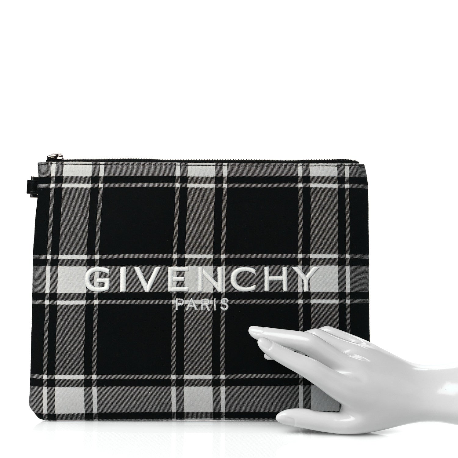 Givenchy Canvas Logo Plaid Pouch Black White 2 of 11