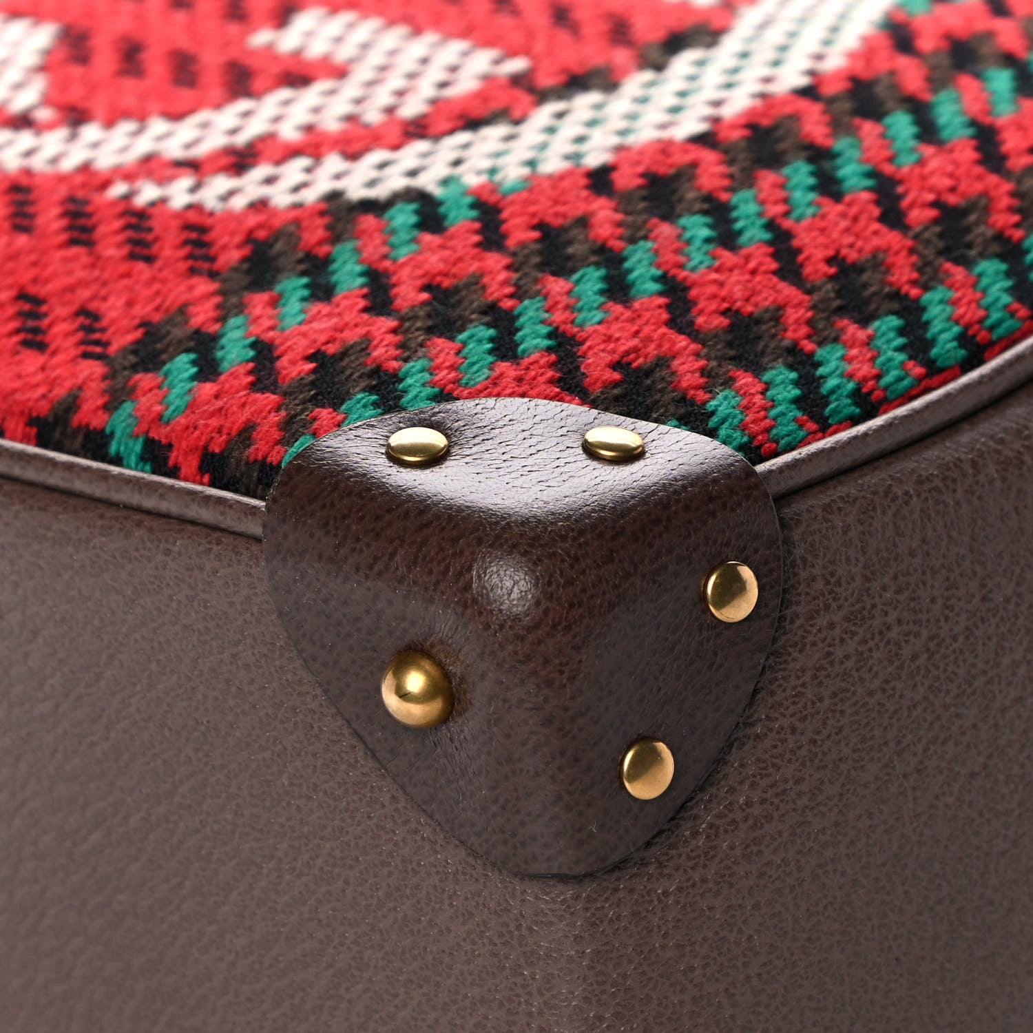 Gucci Cotton Wool Textured Calfskin Houndstooth Woven Square Messenger Bag Red Green Ivory Multicolor New Acero 11 of 13