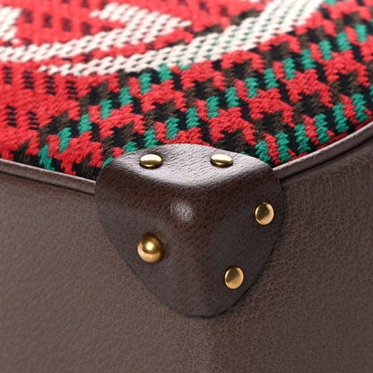 Gucci Cotton Wool Textured Calfskin Houndstooth Woven Square Messenger Bag Red Green Ivory Multicolor New Acero 11 of 13