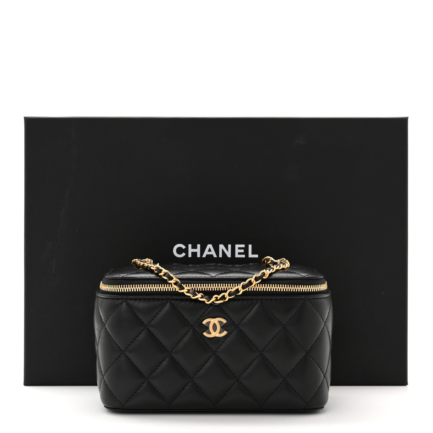 Chanel Lambskin Enamel Quilted Small Coco Hearts Vanity Case With Chain Black 10 of 10