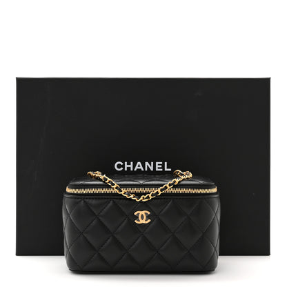 Chanel Lambskin Enamel Quilted Small Coco Hearts Vanity Case With Chain Black 10 of 10
