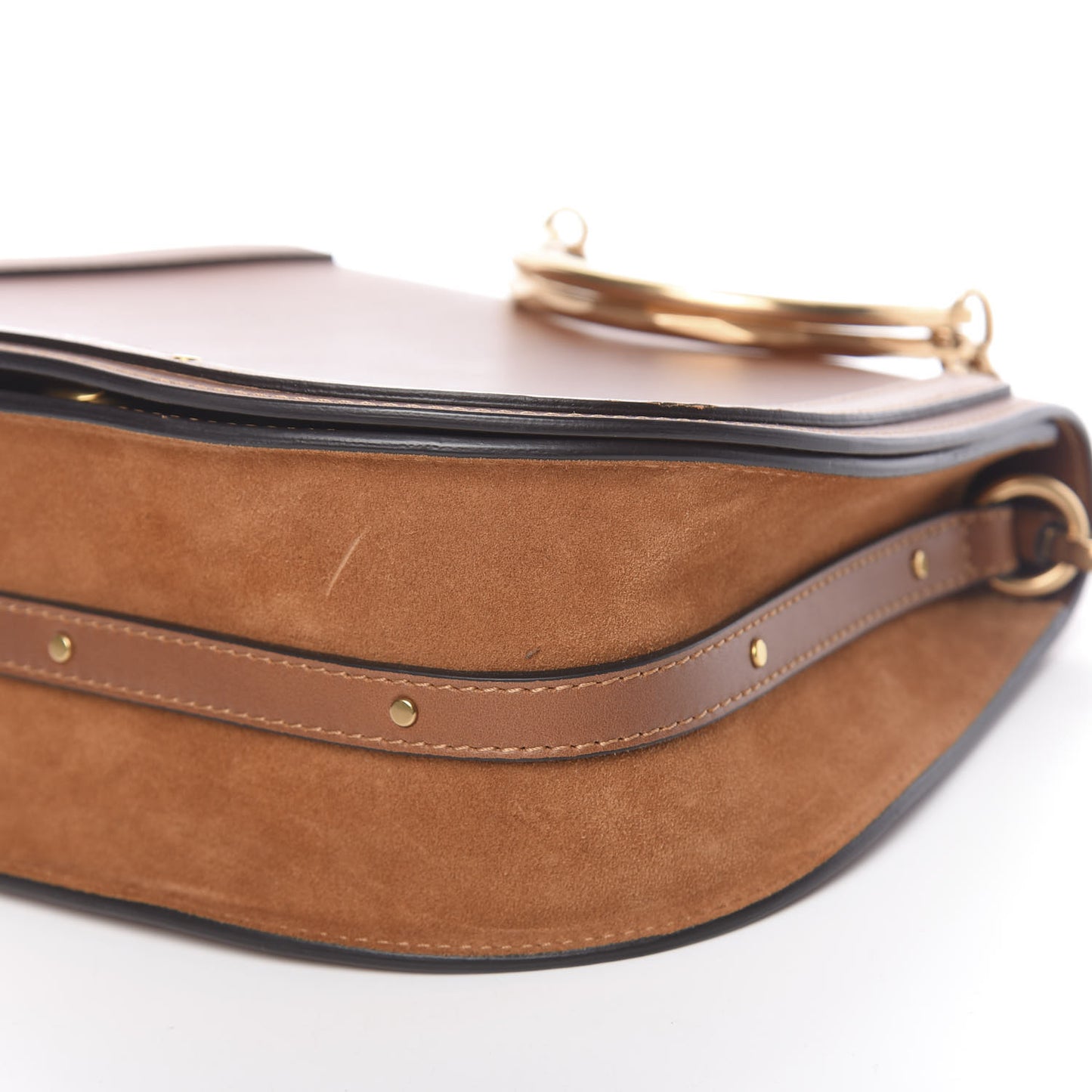 Calfskin Suede Medium Nile Bracelet Bag Caramel