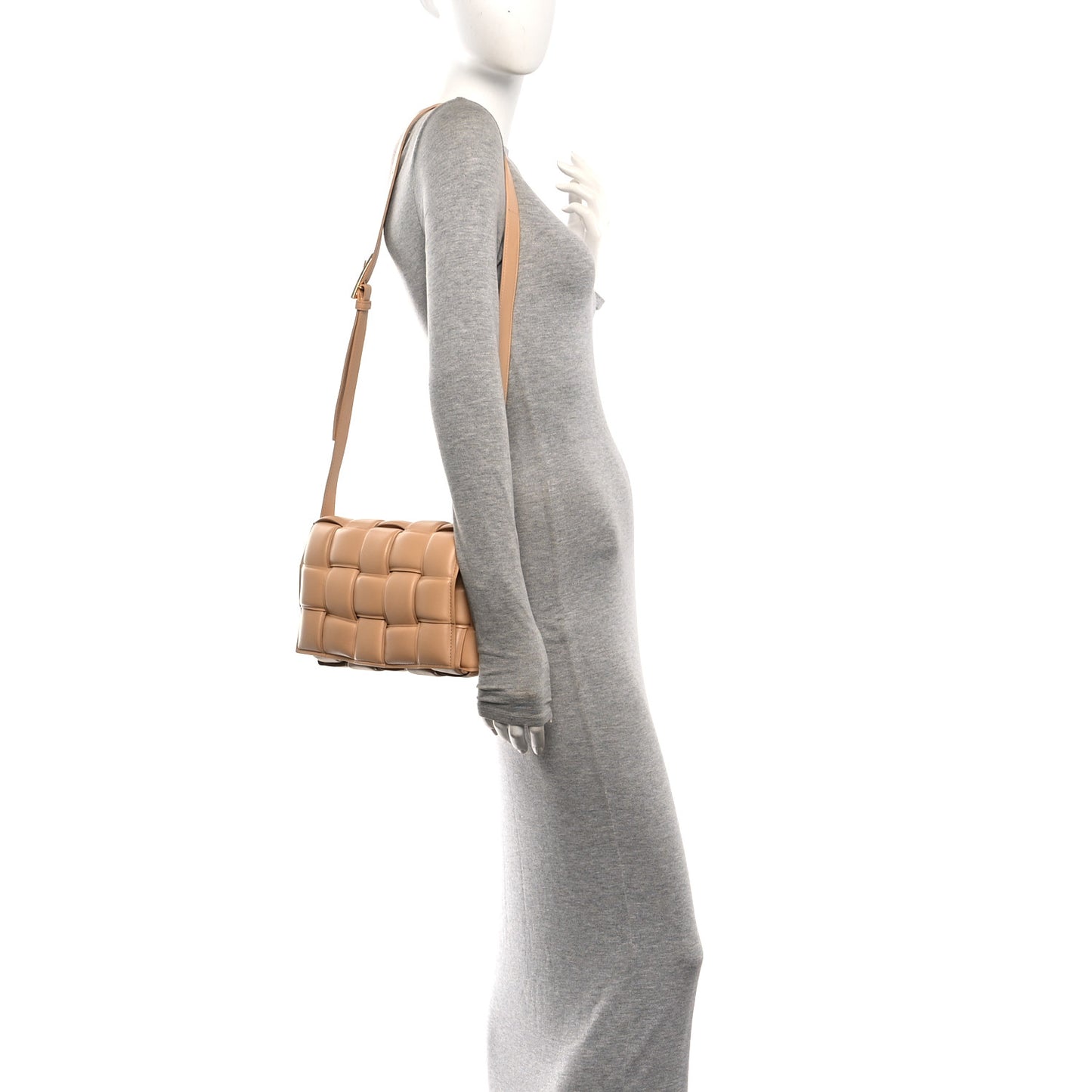 Nappa Maxi Intreccio Padded Cassette Crossbody Bag Almond
