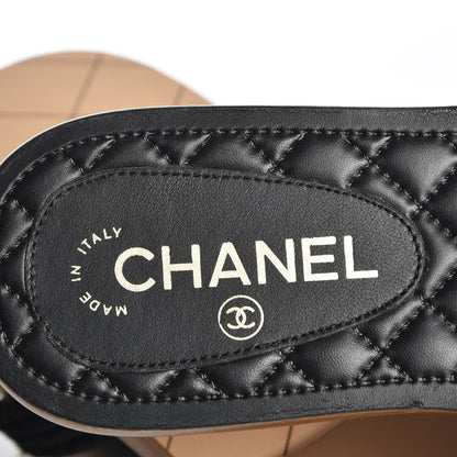 Chanel Lambskin Pearl Cord CC Mules 37 Black Beige 7 of 8