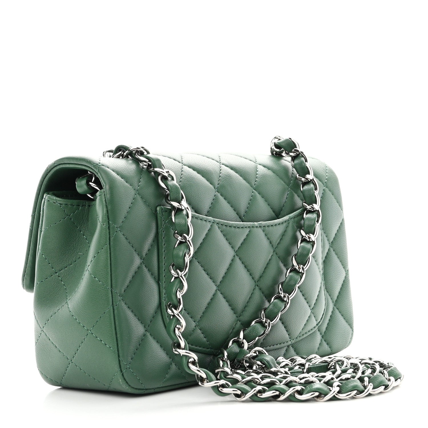 Chanel Lambskin Quilted Mini Rectangular Flap Dark Green 3 of 12
