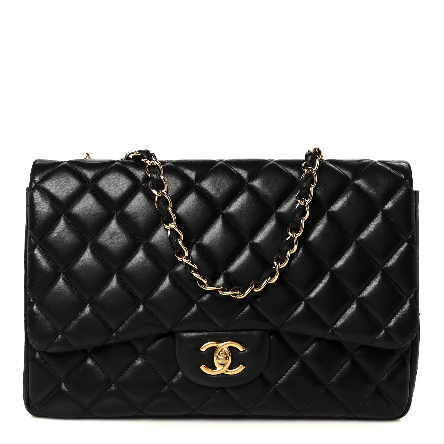 Lambskin Quilted Jumbo Single Flap Black