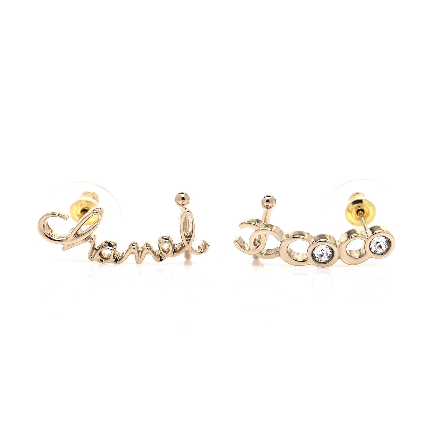 Metal Crystal Coco Script CC Climber Earrings Gold