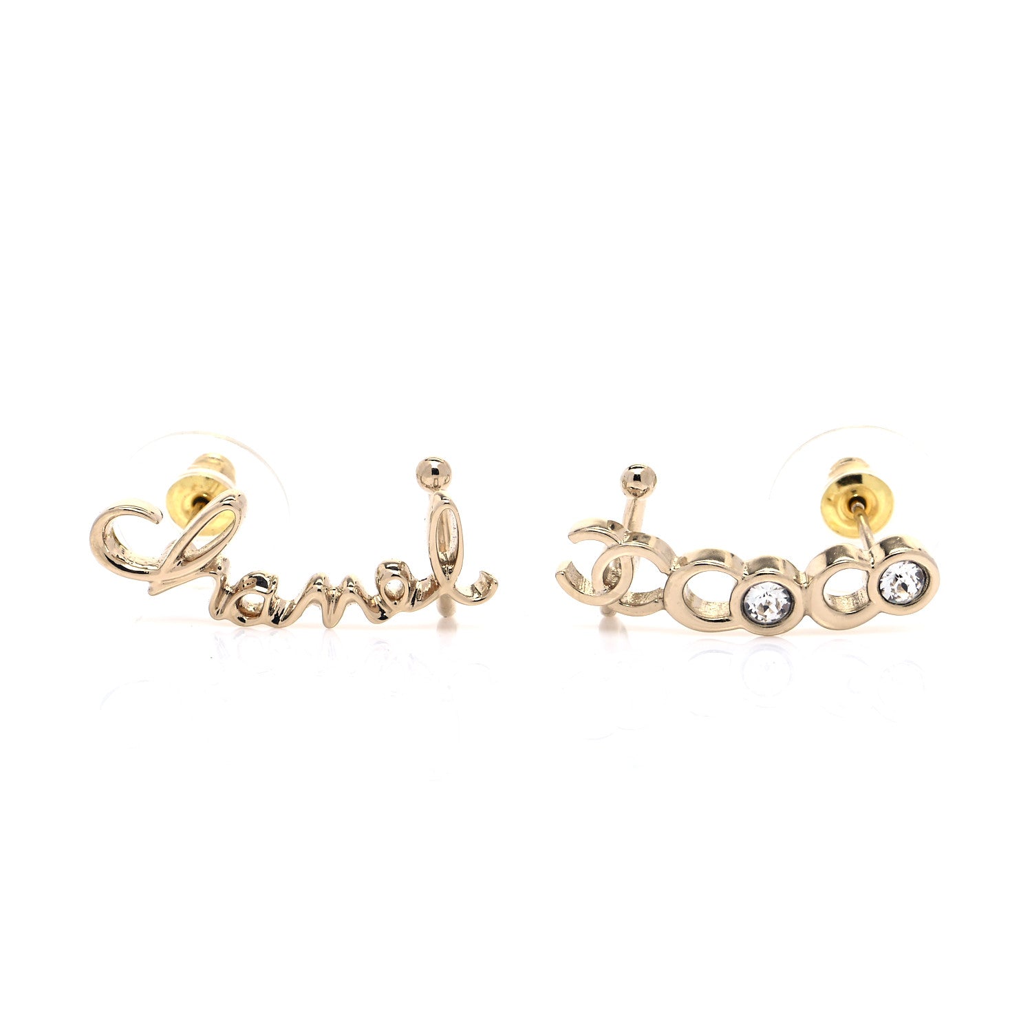 Chanel Metal Crystal Coco Script CC Climber Earrings Gold 3 of 6