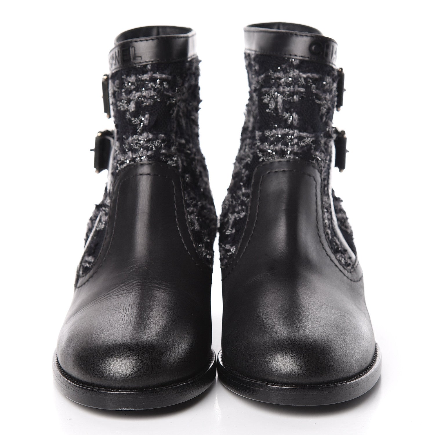 Chanel Tweed Lambskin Short Boots 38 Black Grey 2 of 11