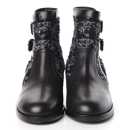 Chanel Tweed Lambskin Short Boots 38 Black Grey 2 of 11