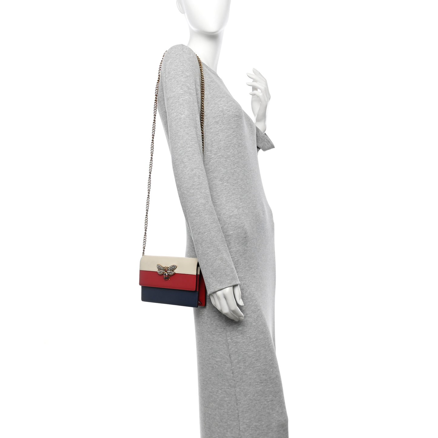 Calfskin Queen Margaret Chain Wallet Blue Agata Hibiscus Red Mystic White
