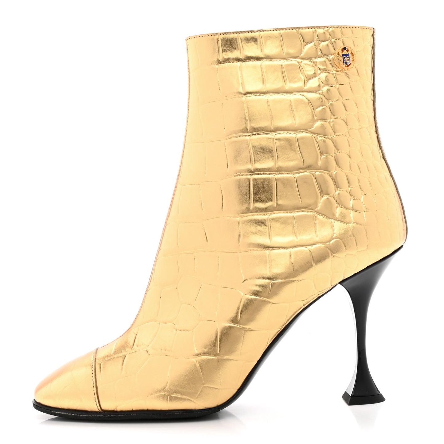Calfskin Crocodile Embossed Cap Toe Ankle Boots 39 Gold
