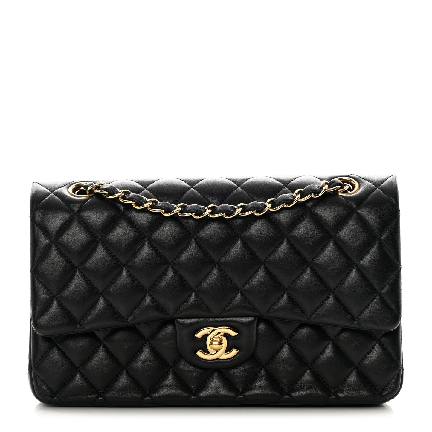 Lambskin Quilted Medium Double Flap Black