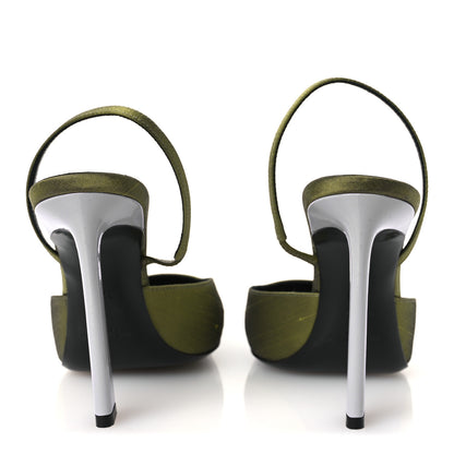 Saint Laurent Crepe De Chine Blade 105 Slingback Pumps 37.5 Lime 6 of 14