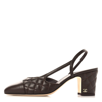 Chanel Lambskin Quilted Cap Toe CC Slingback Pumps  37.5 Brown 1 of 9
