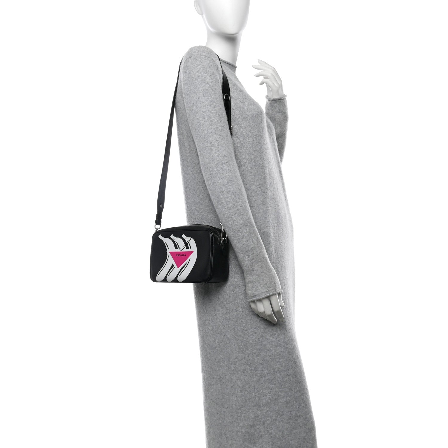 Prada City Calf Banana Print Camera Bag Black Fuchsia 3 of 11
