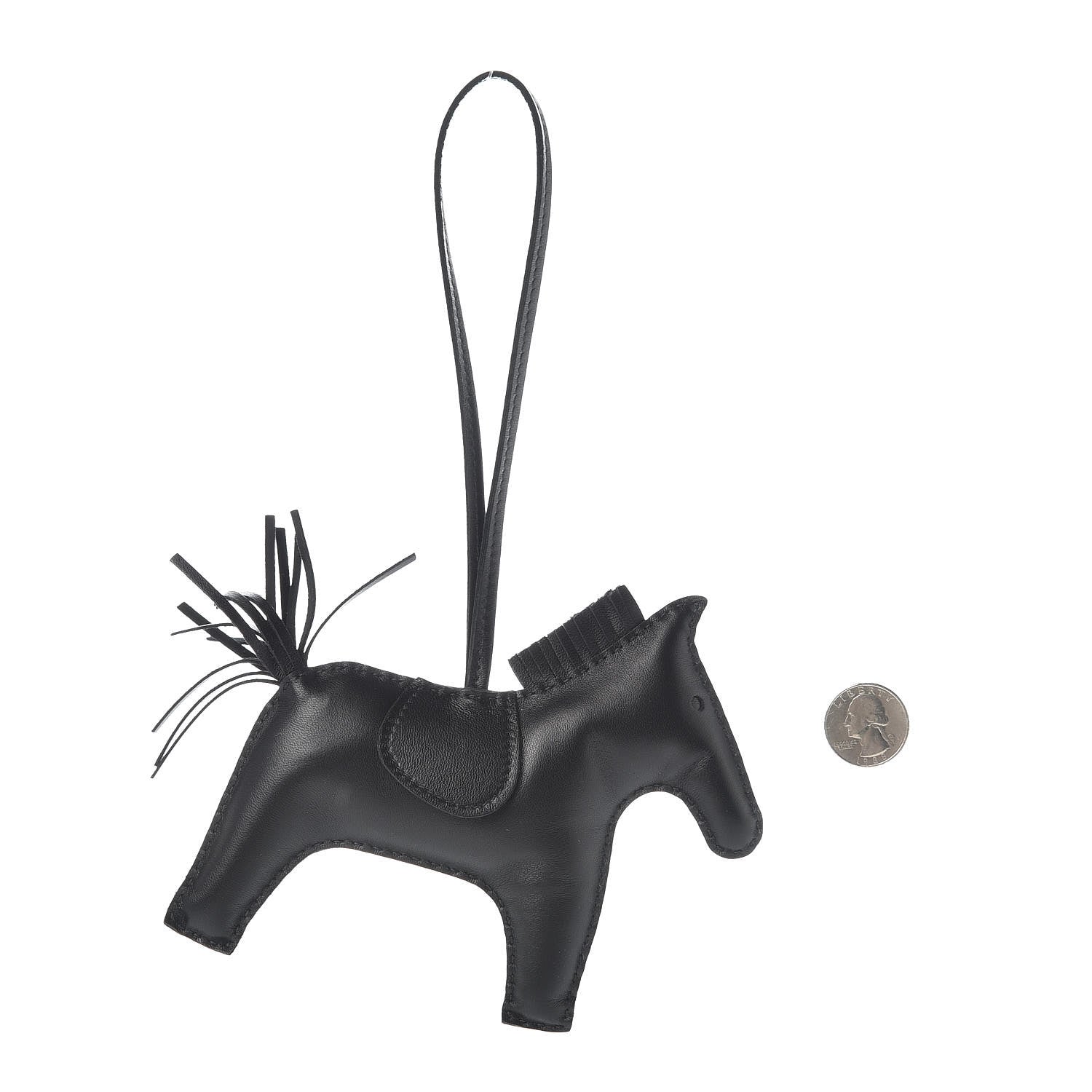Hermes Milo Lambskin Grigri Rodeo Horse Bag Charm GM So Black 2 of 4