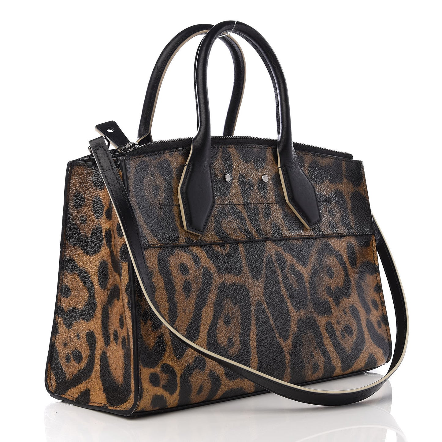 Canvas Calfskin Wild Animal Print City Steamer EW Marron