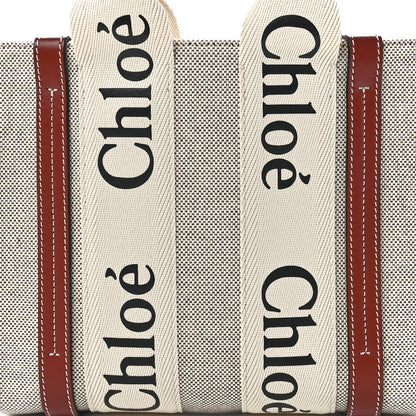 Chloe Cotton Calfskin Small Woody Ribbon Tote White Brown 9 of 12
