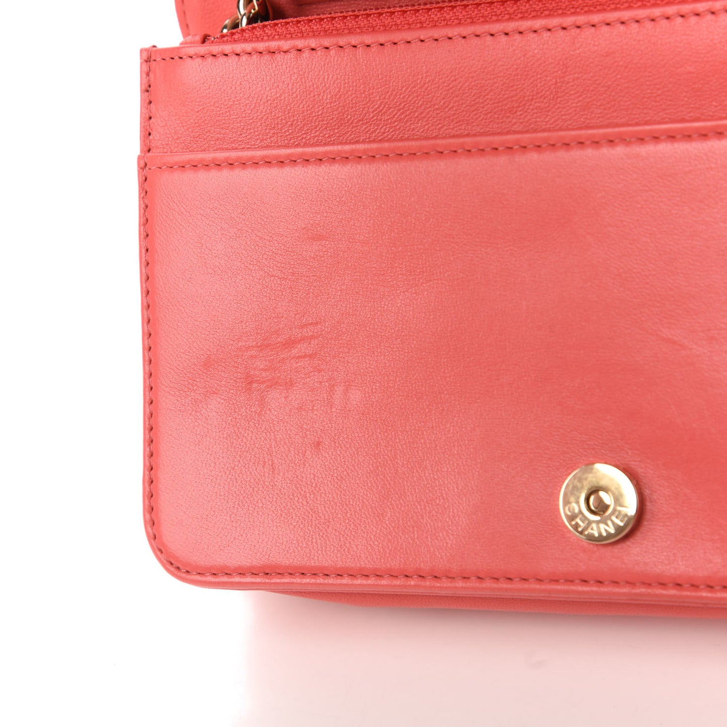 Calfskin Chevron Quilted Boy Wallet On Chain WOC Coral