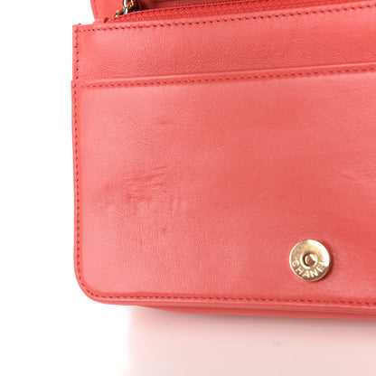 Chanel Calfskin Chevron Quilted Boy Wallet On Chain WOC Coral 12 of 12