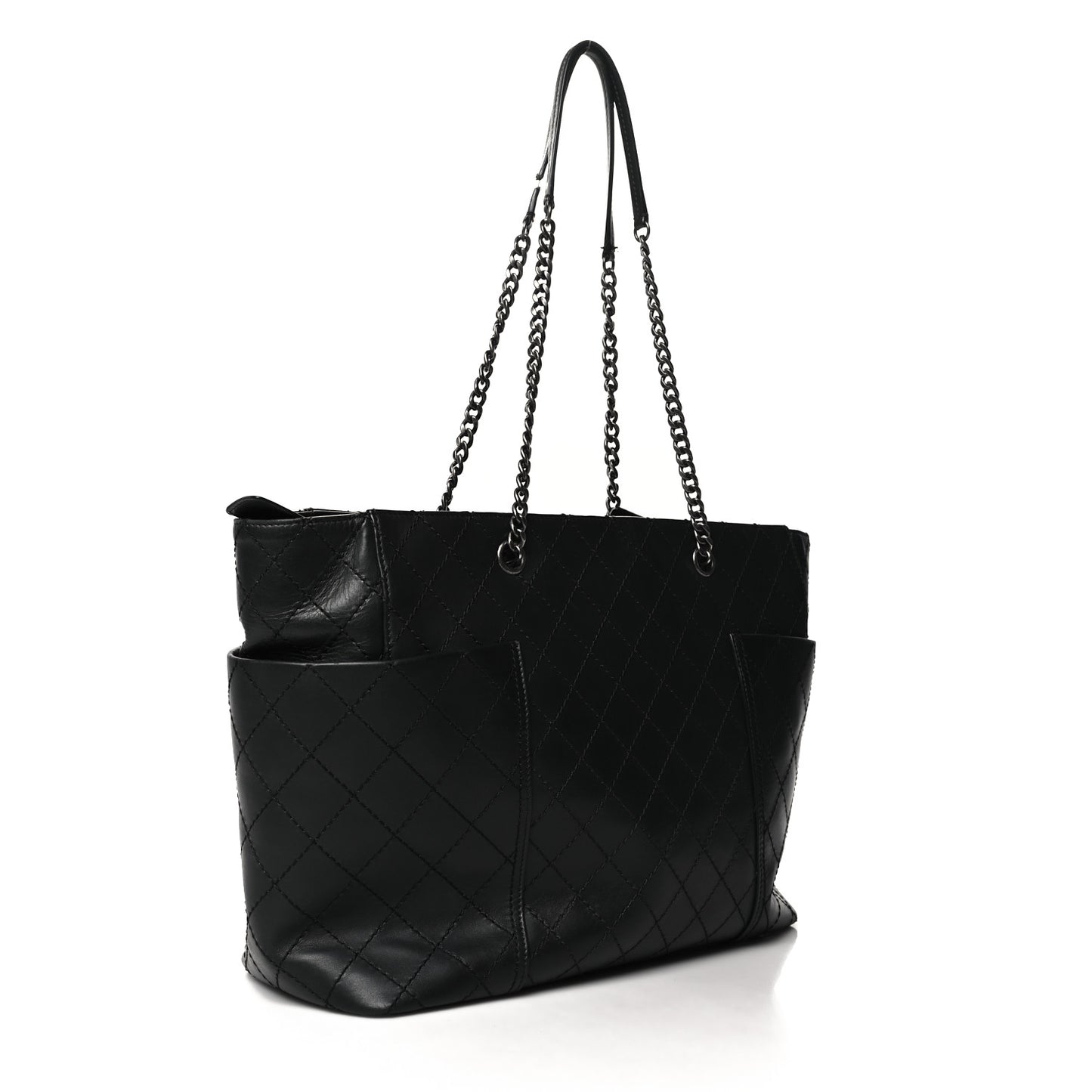 Lambskin Stitched Shopping Tote Black