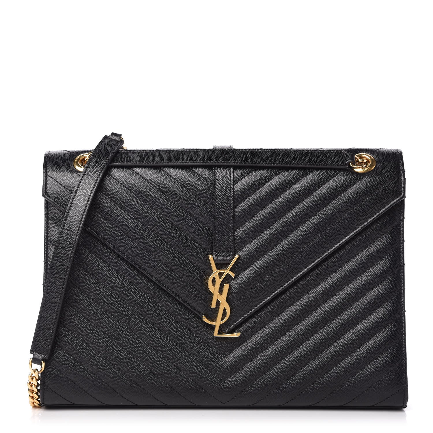 Saint Laurent Grain De Poudre Matelasse Chevron Large Monogram Satchel Black 1 of 10