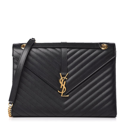 Saint Laurent Grain De Poudre Matelasse Chevron Large Monogram Satchel Black 1 of 10