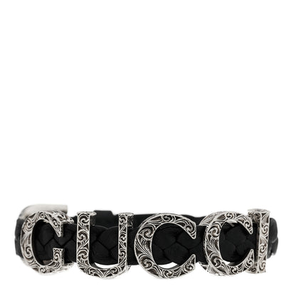 Gucci Sterling Silver Calfskin Logo Bracelet Black 1 of 5