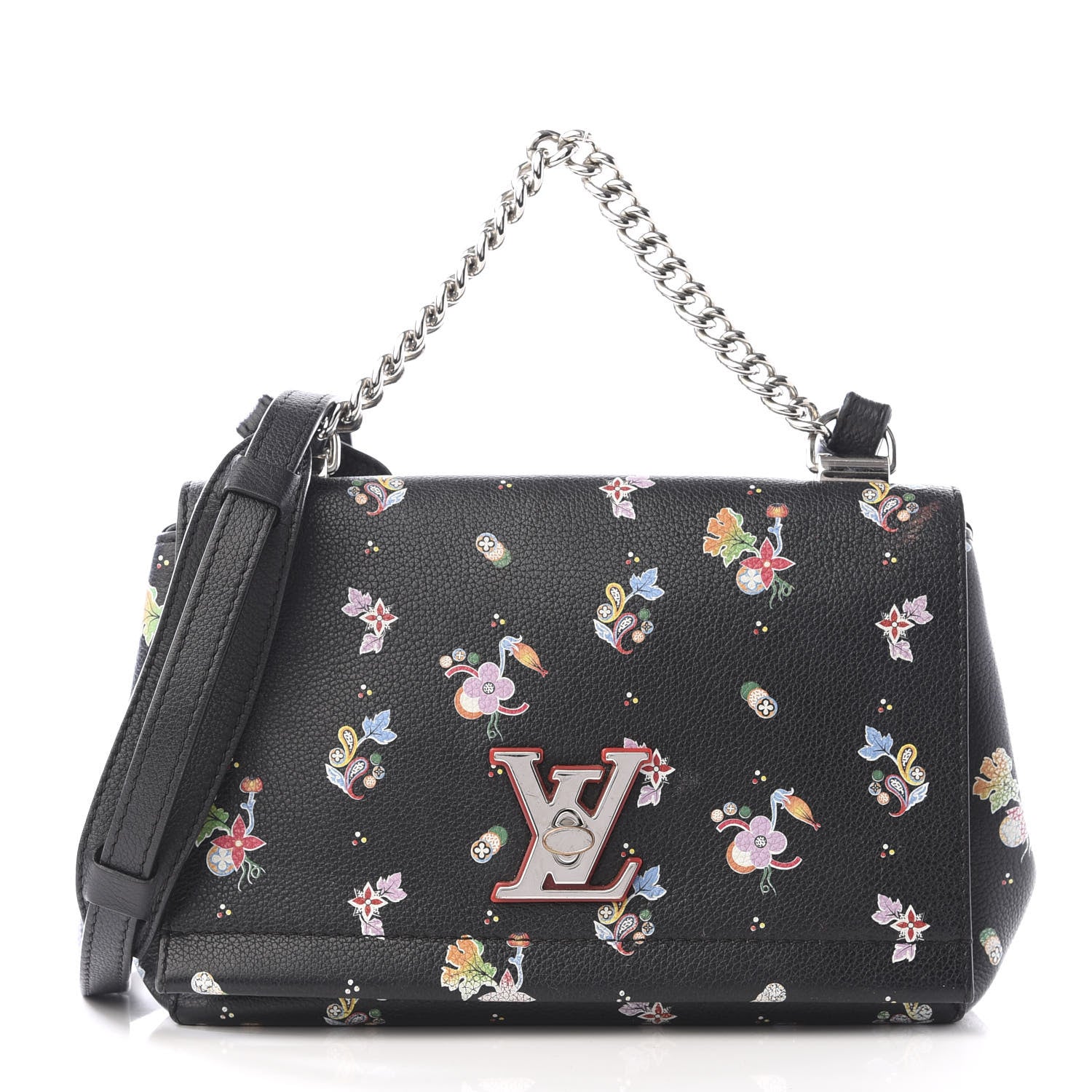 Louis Vuitton Soft Calfskin Lockme II Floral Chain Bag BB Black 1 of 11