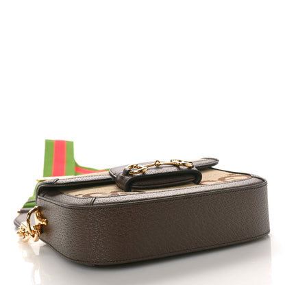Gucci Monogram Jumbo GG Textured Dollar Calfskin Web Mini Horsebit 1955 Shoulder Bag Camel Ebony New Acero 4 of 11