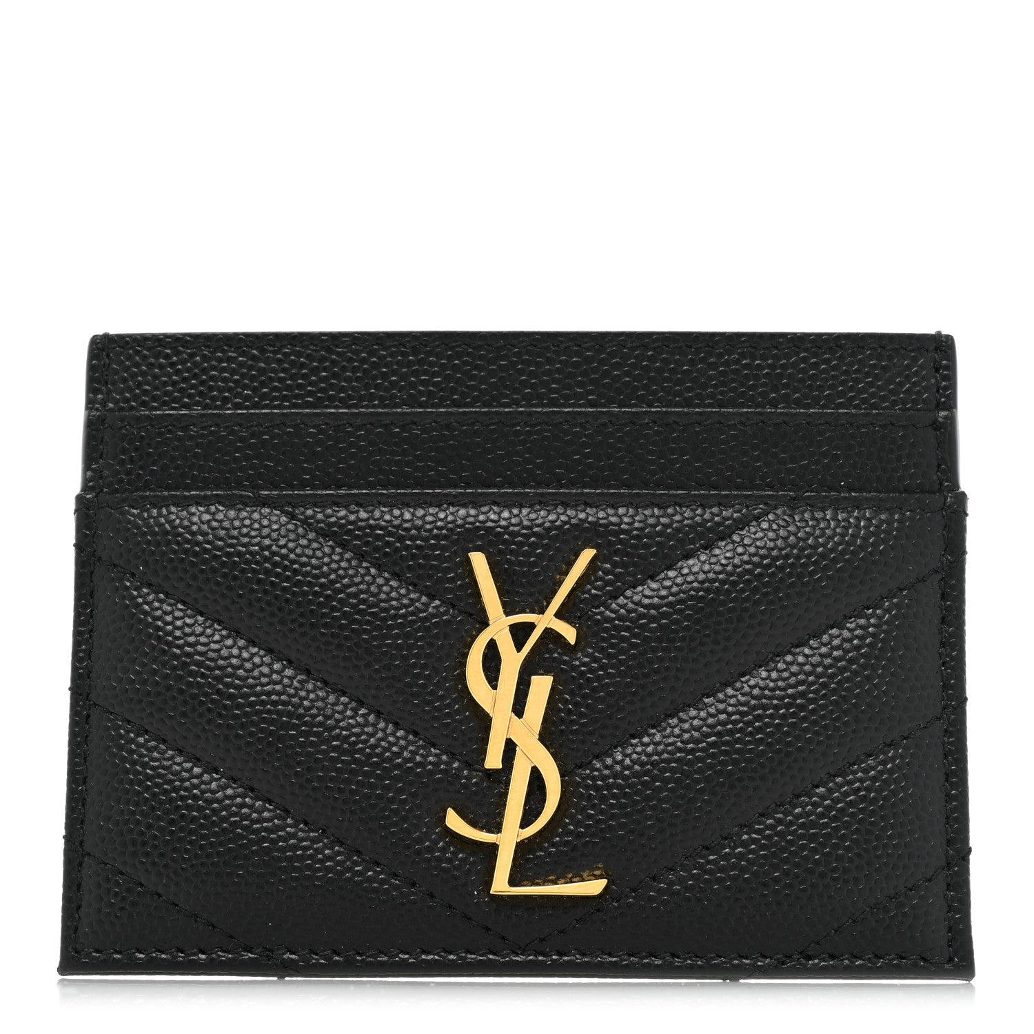 Saint Laurent Grain De Poudre Matelasse Chevron Monogram Credit Card Case Black 1 of 9