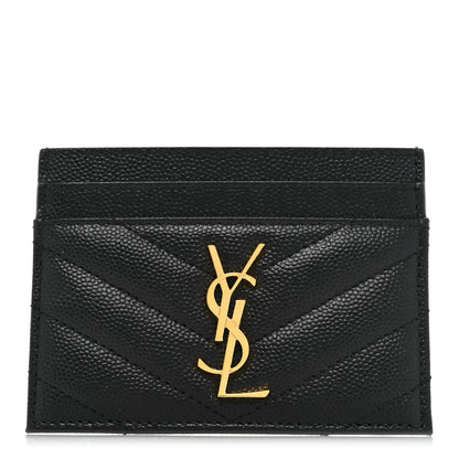 Saint Laurent Grain De Poudre Matelasse Chevron Monogram Credit Card Case Black 1 of 9