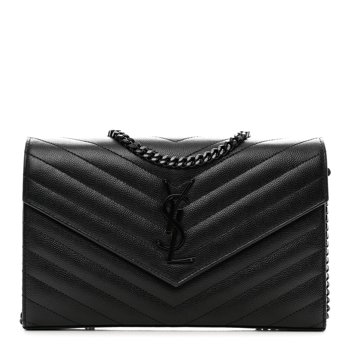 Grain De Poudre Matelasse Chevron Monogram Monochrome Chain Wallet Black