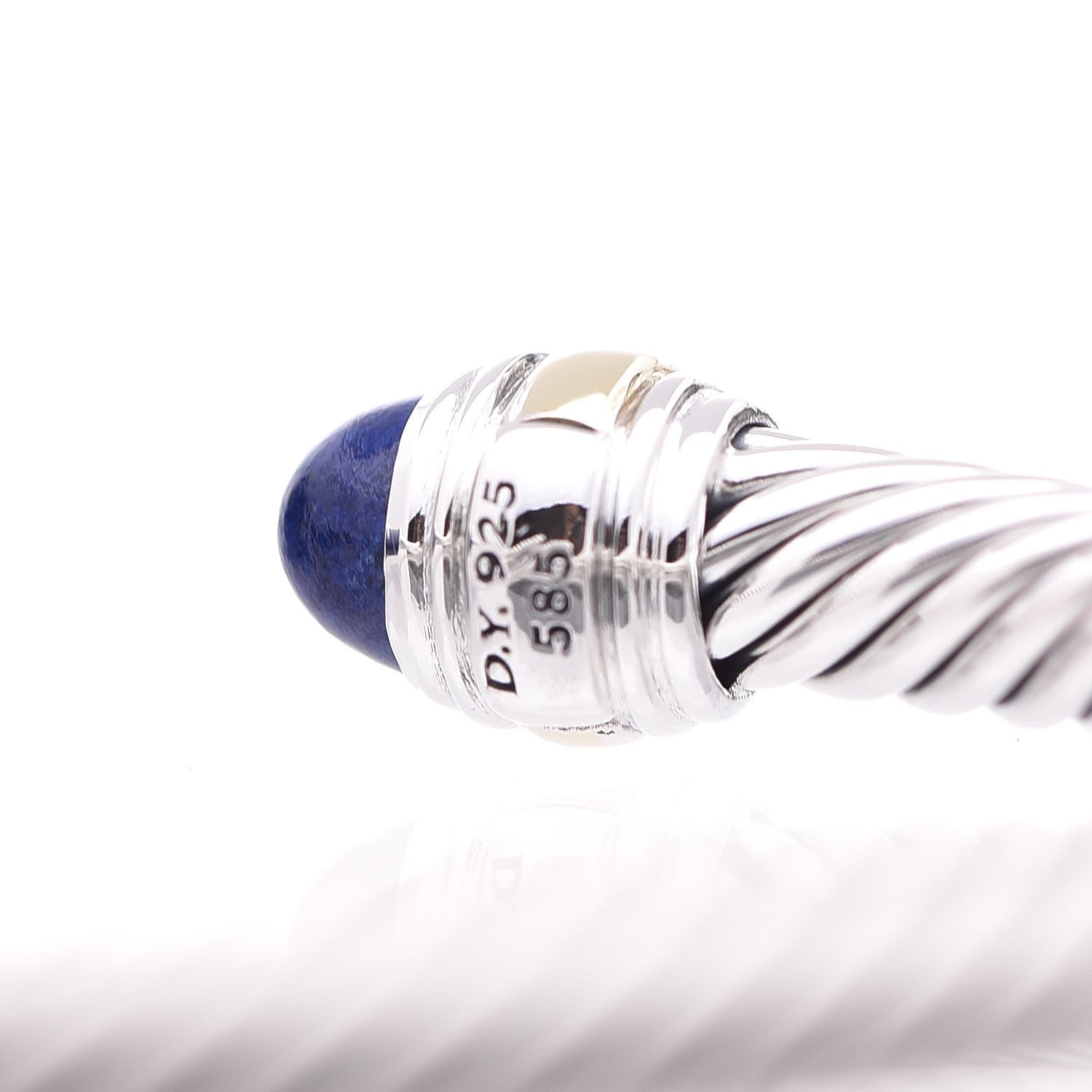 David Yurman Sterling Silver 14K Yellow Gold Lapis Lazuli 5mm Cable Classics Bracelet 5 of 10