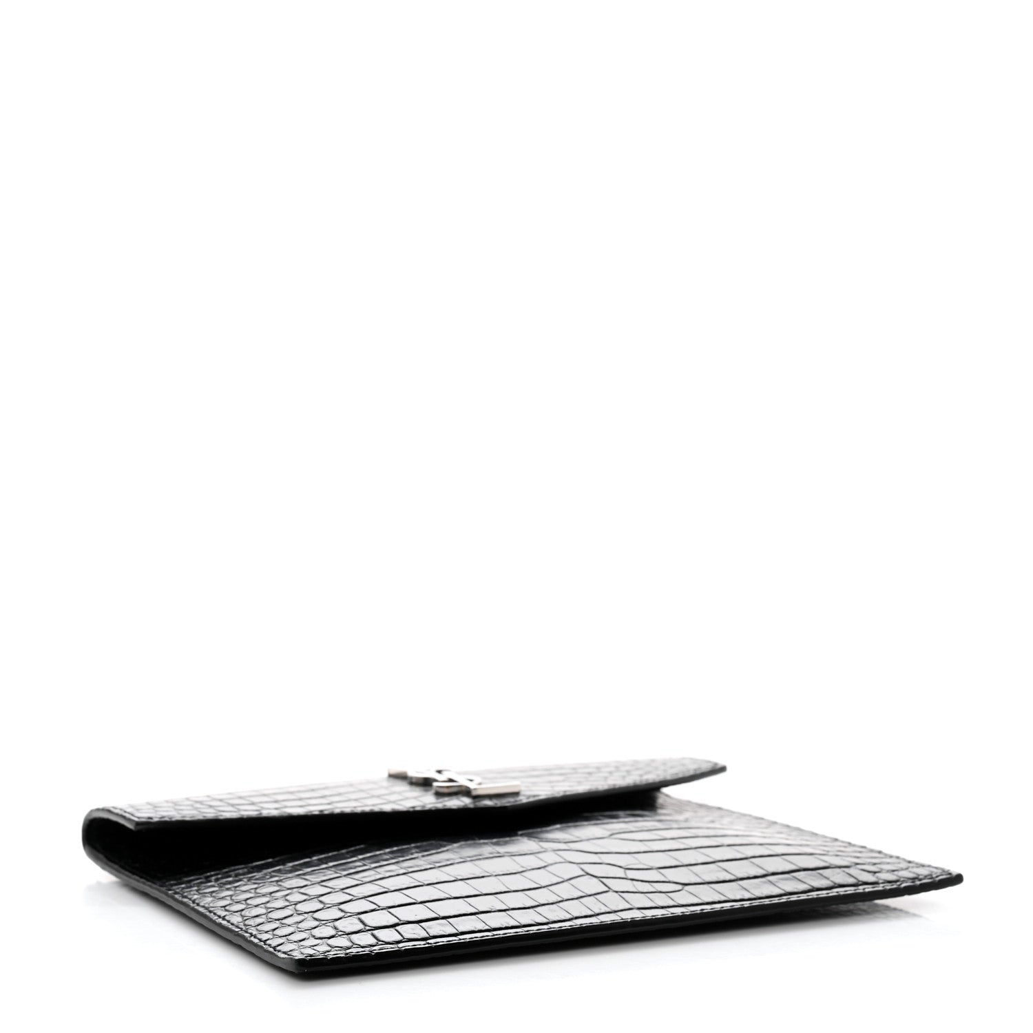 Saint Laurent Calfskin Crocodile Embossed Monogram Uptown Baby Pouch Black 4 of 8