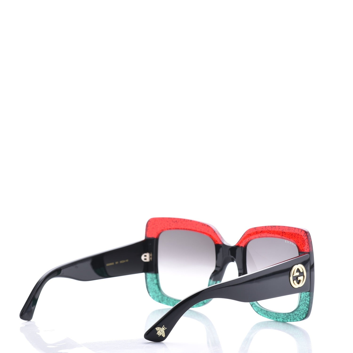 Gucci Square Frame GG0083S Sunglasses Glitter Red Black Green 4 of 8