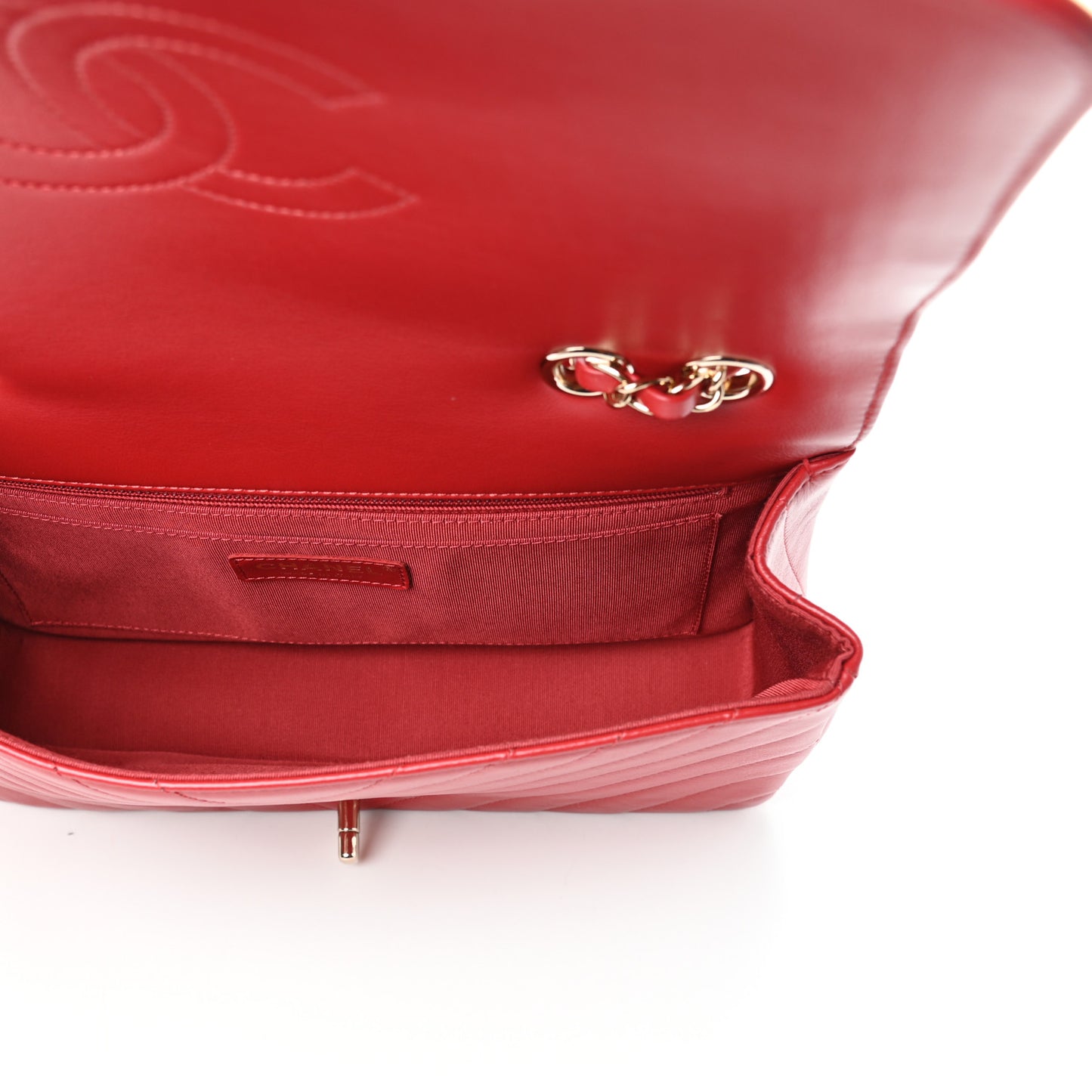 Calfskin Chevron Quilted Large Statement Flap Red