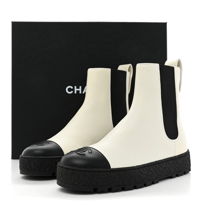 Chanel Calfskin Cap Toe CC Ankle Boots 38 White Black 10 of 10
