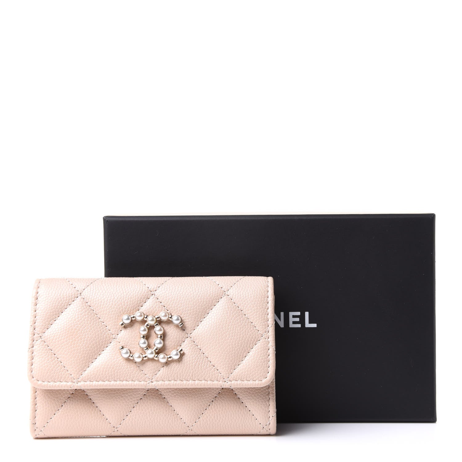 Chanel Caviar Pearl Quilted Coco Candy Flap Card Holder Beige 8 of 8